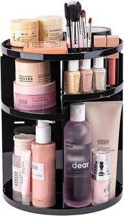 360° Rotating Cosmetic Organizer – Black Makeup Storage Box for Skincare & Beauty Essentials