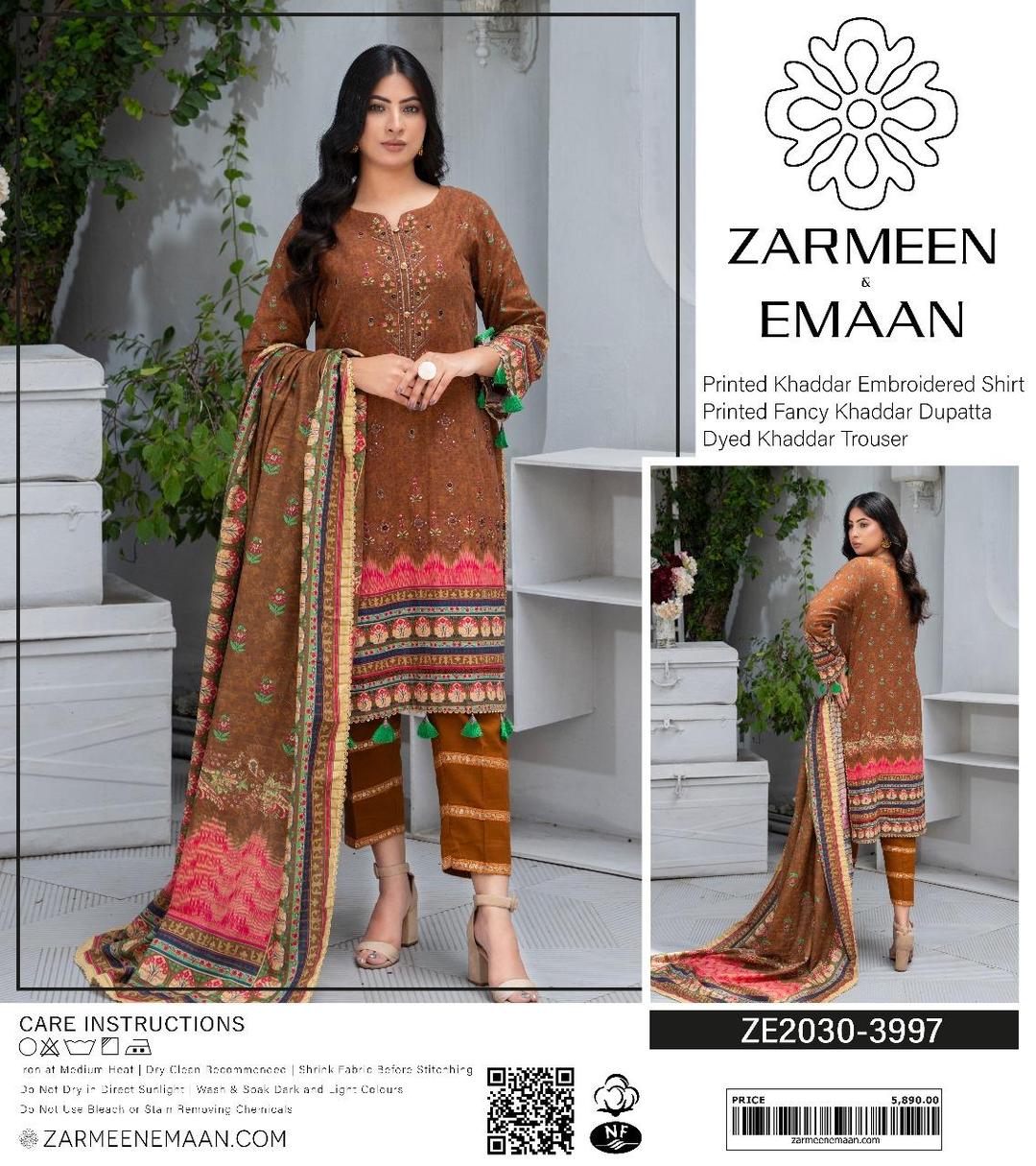 3 Pcs Women's Unstitched Khaddar Printed Suit