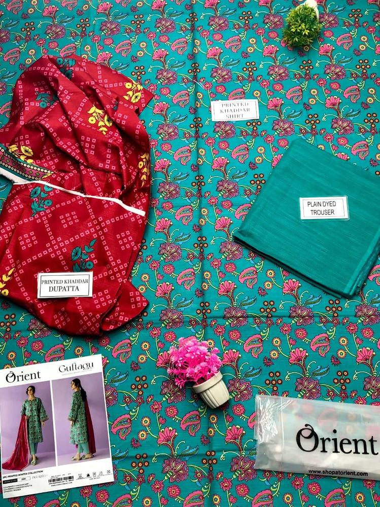 3 Pcs Women's Unstitched Khaddar Printed Suit