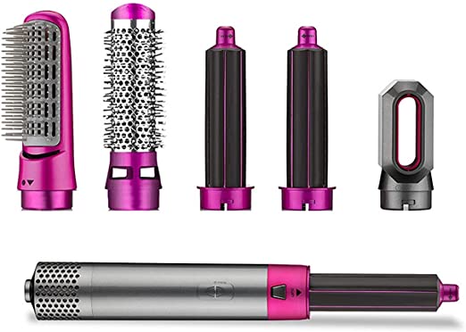 5 in 1 Hair Dryer Brush – Electric Blow Dryer, Straightener & Curling Wand Kit with Detachable Brushes (Random Color)