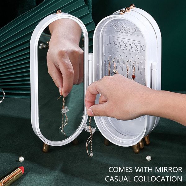 Foldable Jewelry Box Organizer with Mirror – Dustproof Storage & Display Case