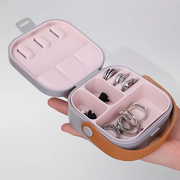 Travel Jewelry Organizer | Portable Storage Box with Mirror – Compact Ring, Earring & Necklace Case