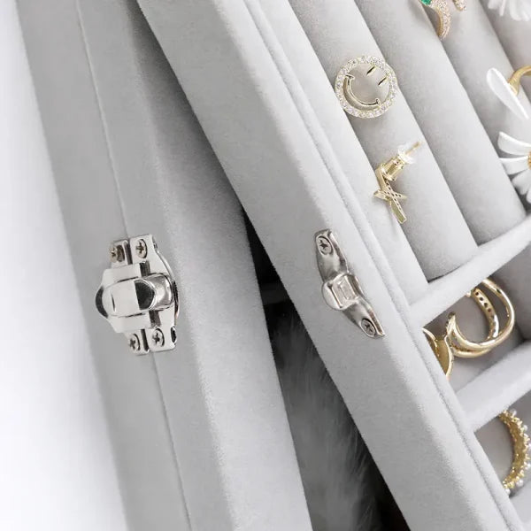 Velvet Jewelry Organizer Box with Glass Cover – Display & Storage for Rings, Earrings, Bracelets